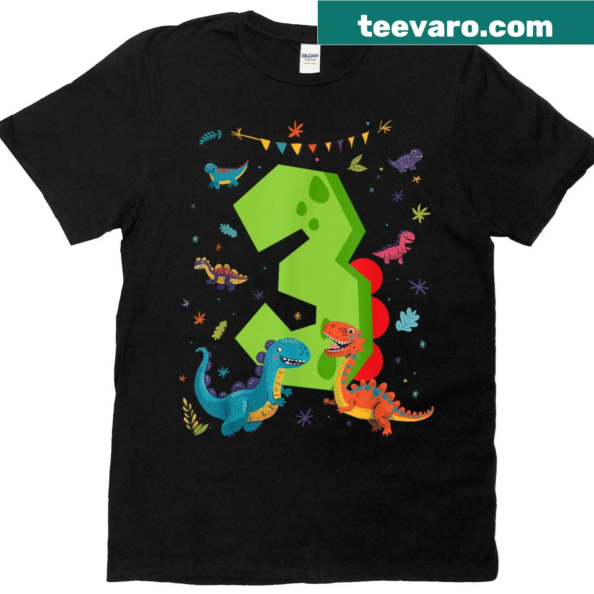 Fun dinosaur graphic for a toddler's birthday t-shirt — on a men's t-shirt
