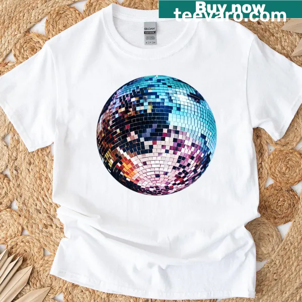 Disco ball illustration graphic on a playful t-shirt