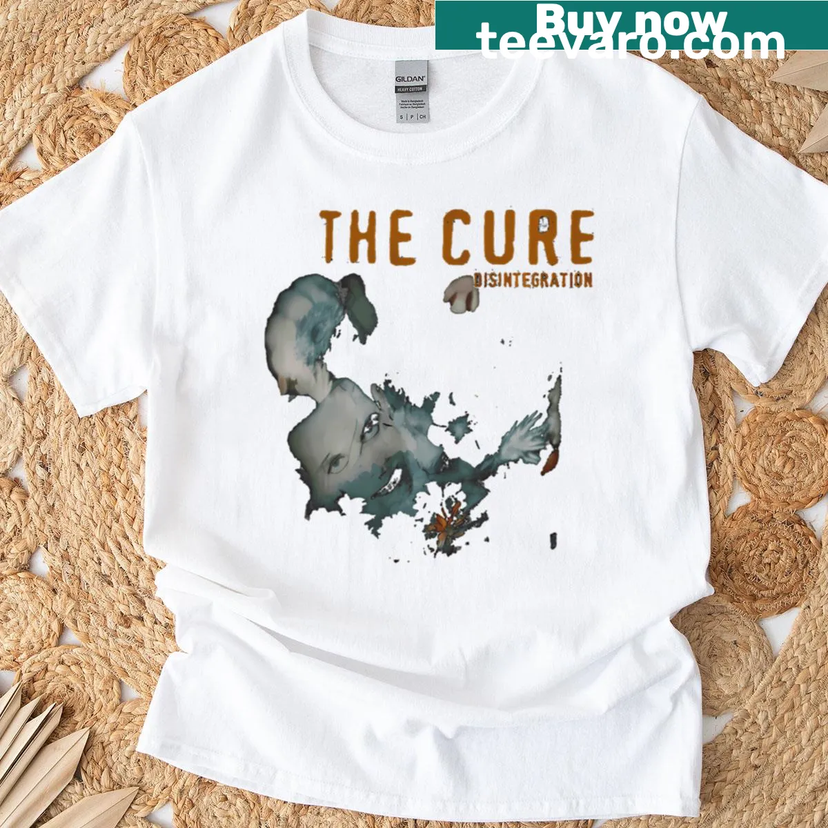 Vintage-style Disintegration tee honoring The Cure band — on a men's t-shirt