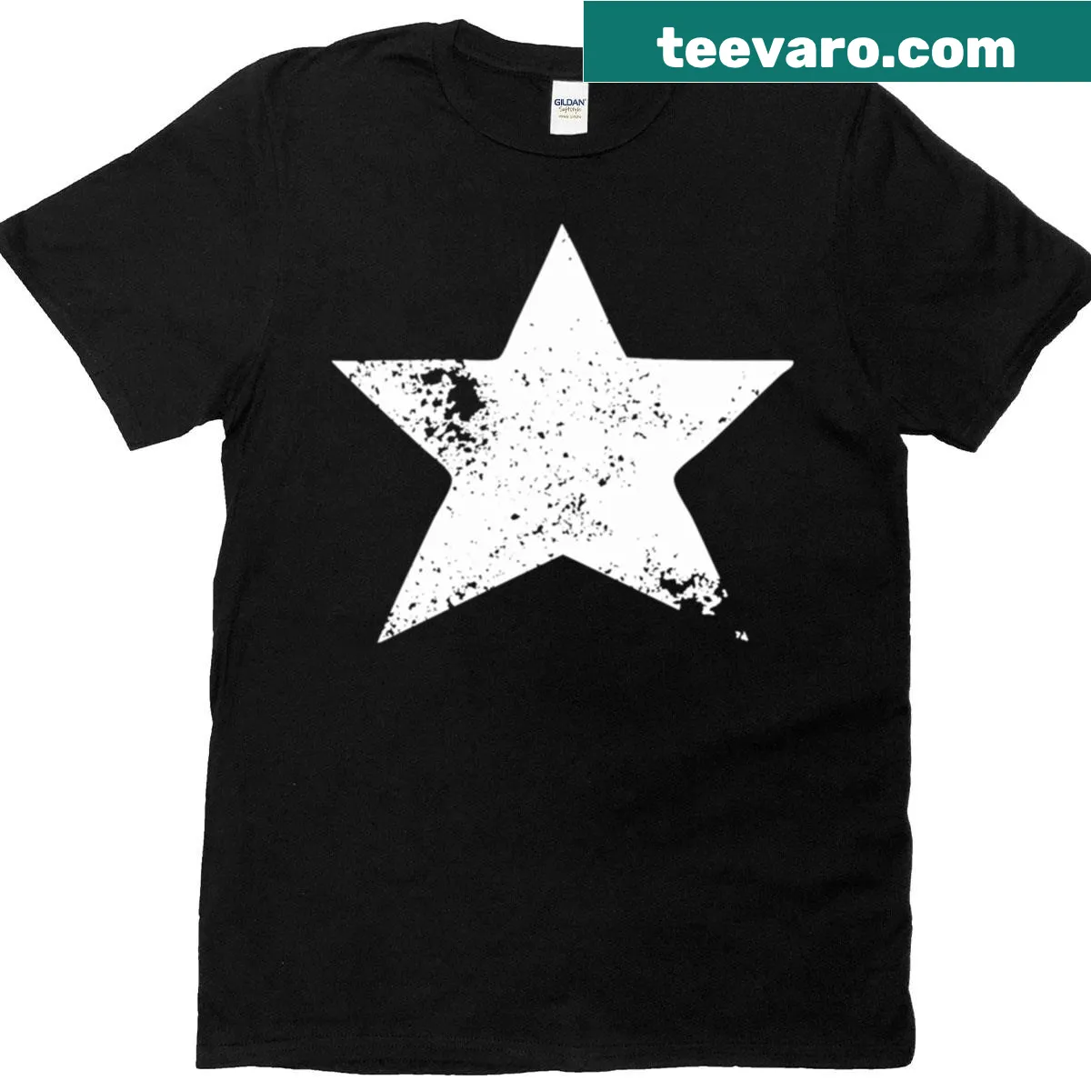 Distressed tee featuring an abstract star design. — on a men's t-shirt