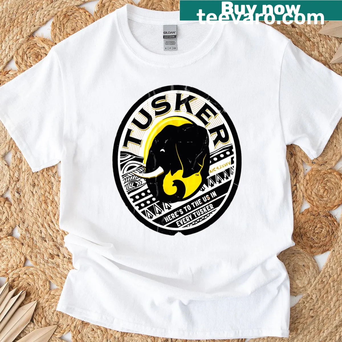 Distressed T-shirt displaying the Tuskers logo in vintage style — on a men's t-shirt