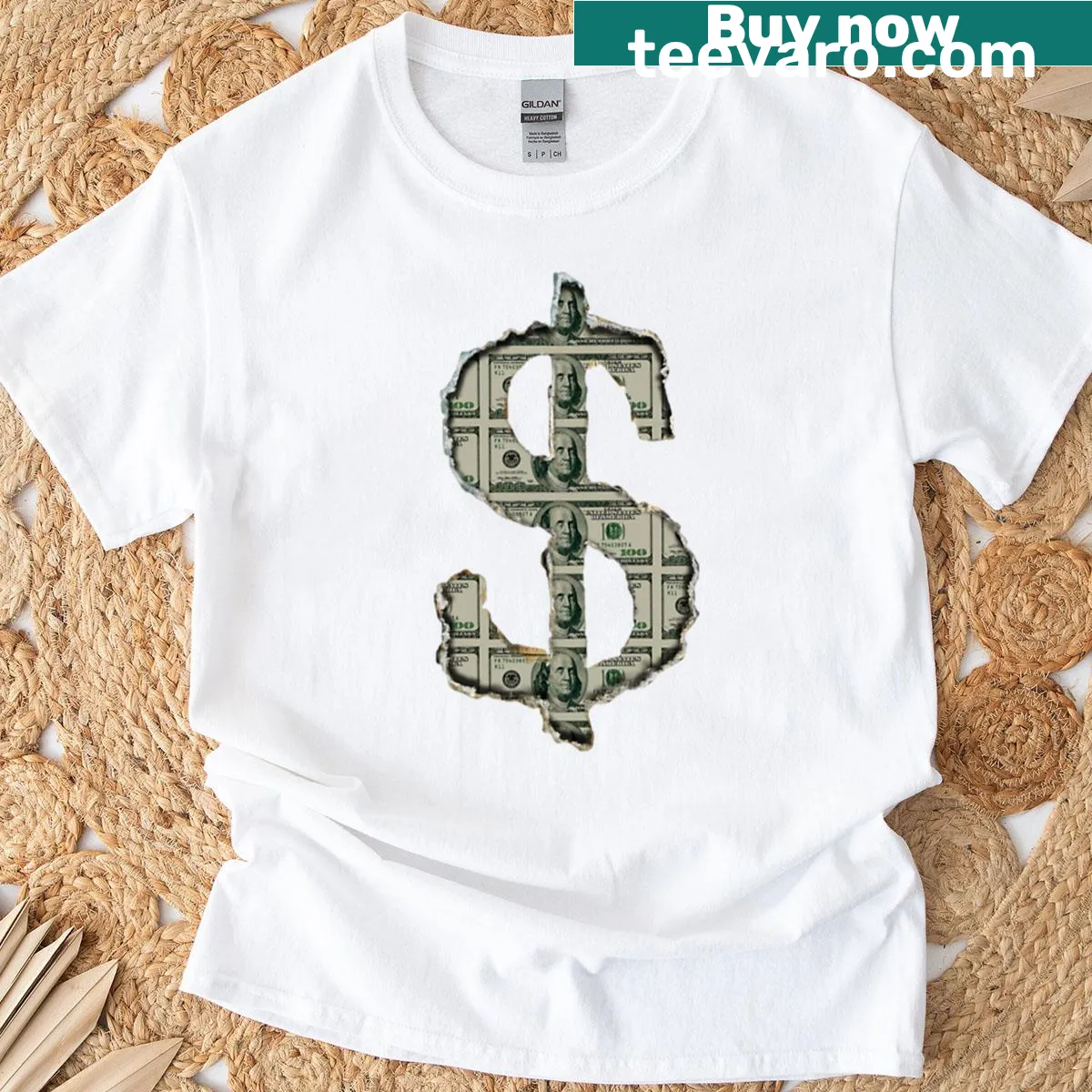 Grunge dollar money aesthetic graphic on t-shirt — on a men's t-shirt