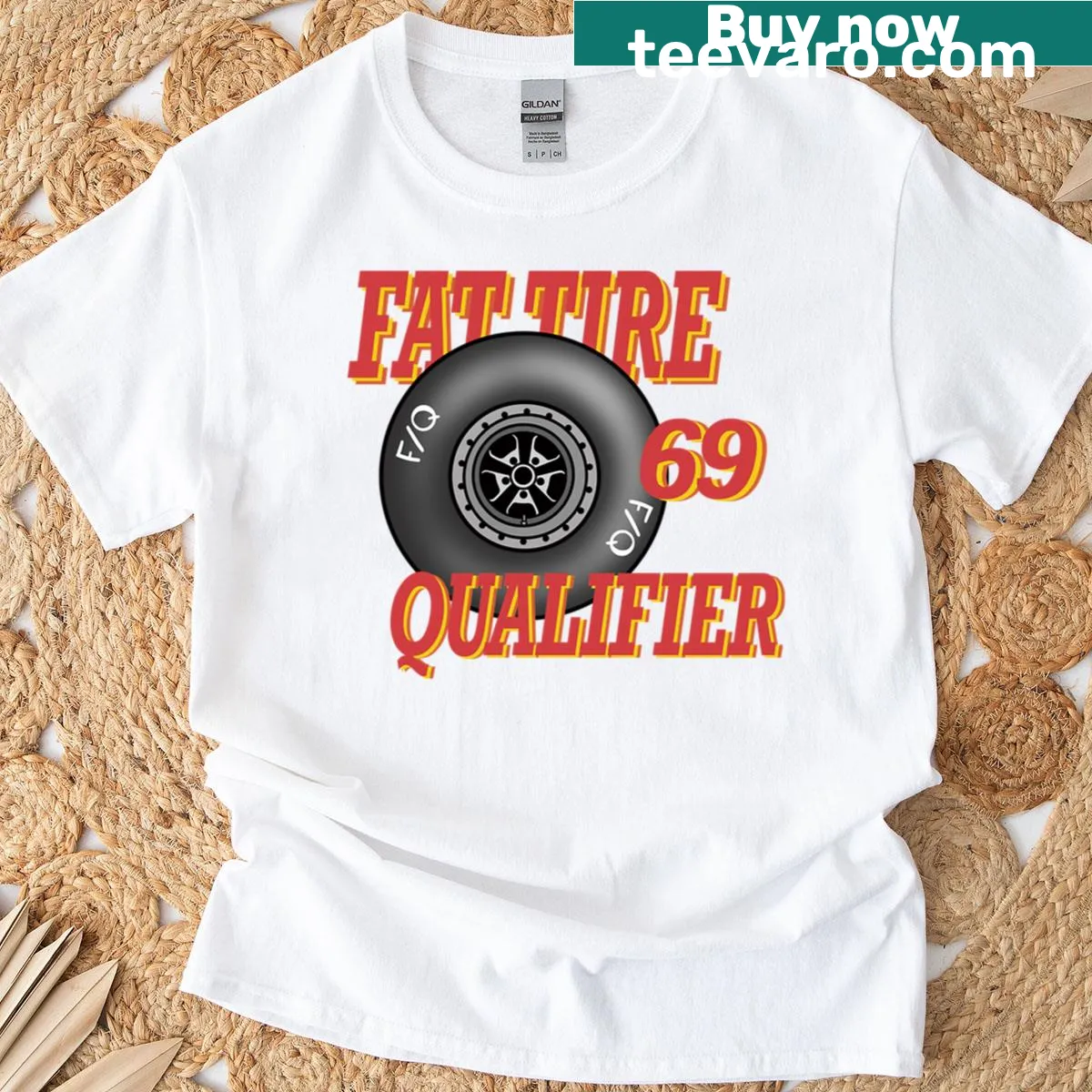 Dynamic drag racing themed t-shirt with bold text — on a men's t-shirt