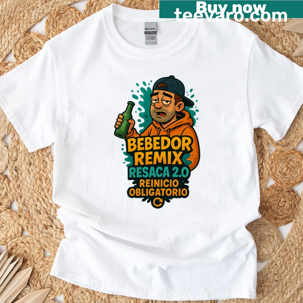 Humorous hangover-themed t-shirt with playful illustration and text — on a men's t-shirt