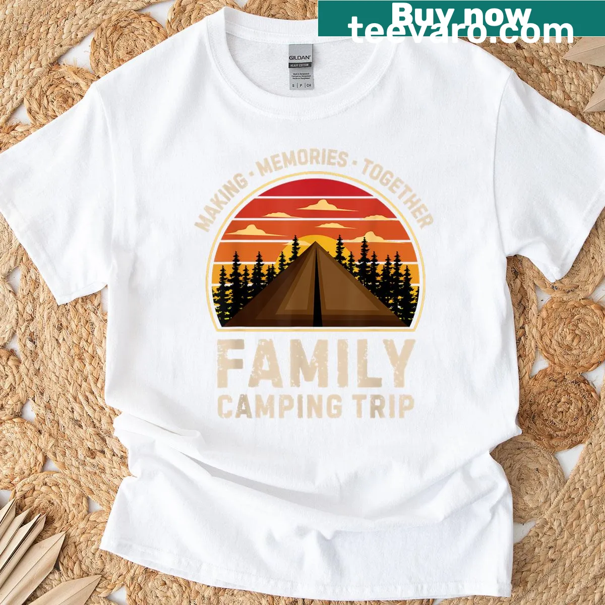 Happy Camper typography T-shirt for family camping enthusiasts — on a men's t-shirt