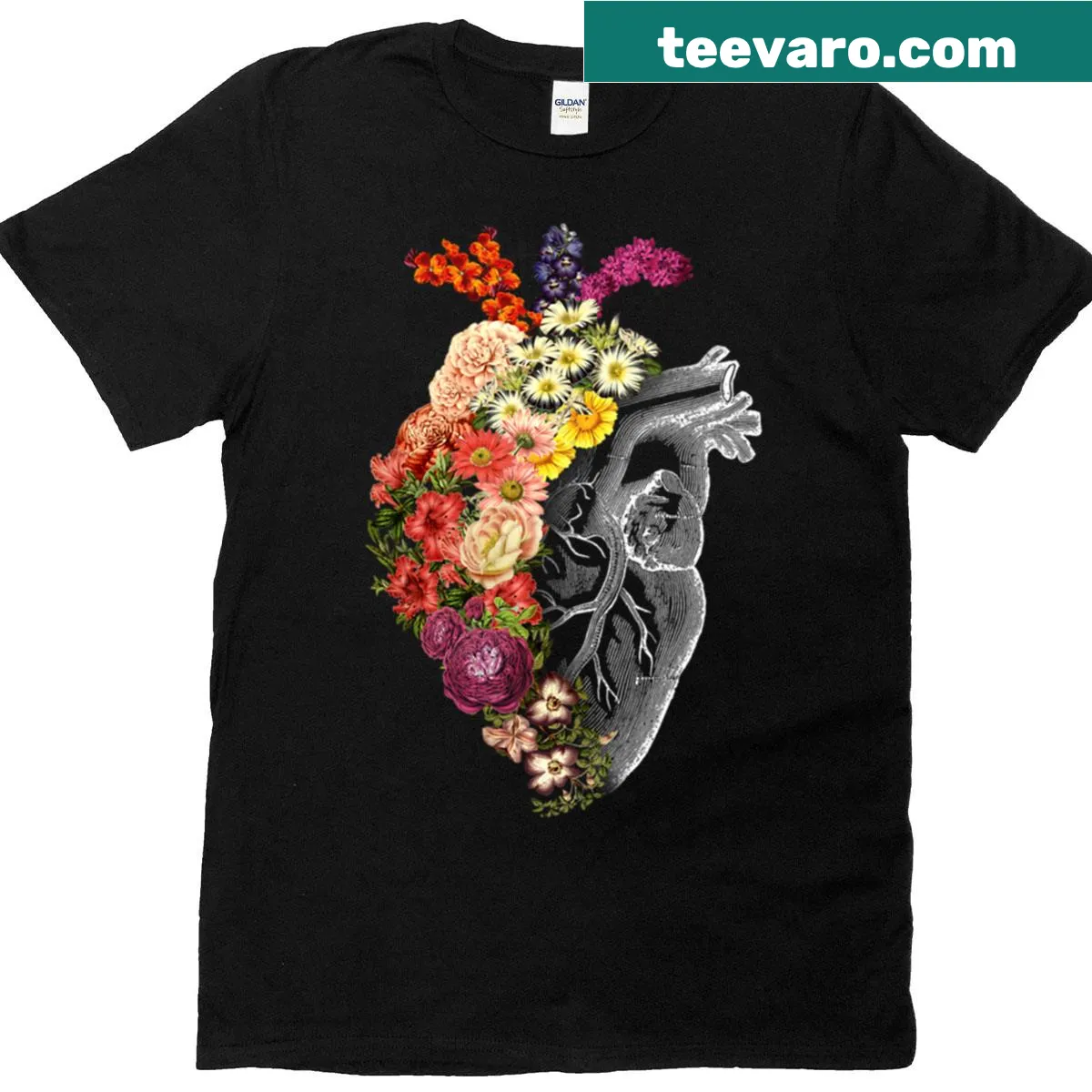 Flower Heart T-shirt featuring an intricate floral design — on a men's t-shirt