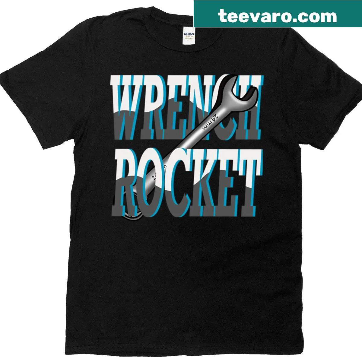 Illustration of a flying wrench design on a T-shirt — on a men's t-shirt