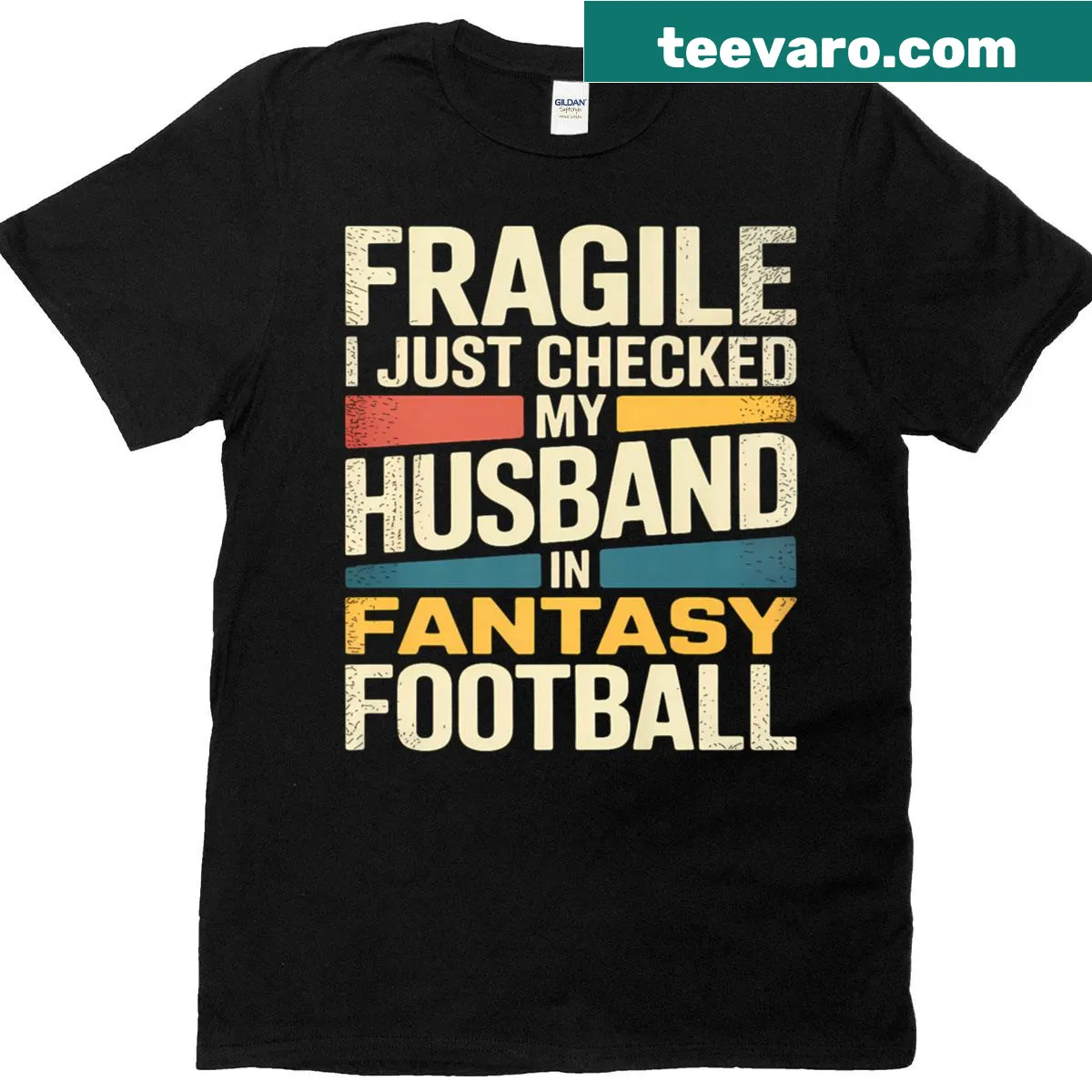 Funny fantasy football t-shirt with 'Fragile' text — on a men's t-shirt