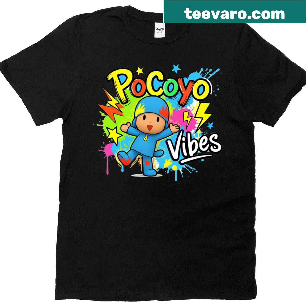Playful T-shirt featuring Pocoyo character design — on a men's t-shirt