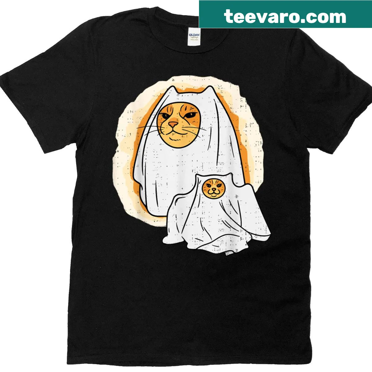 Cartoon cat ghost Halloween T-shirt for pet lovers — on a men's t-shirt
