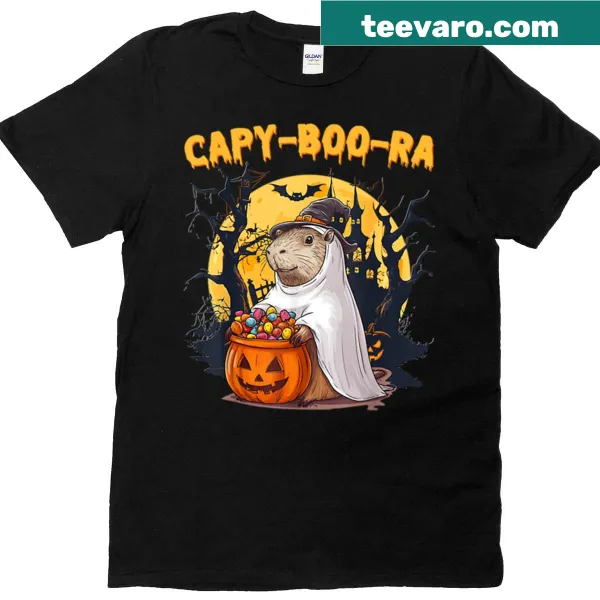 Cute capybara ghost costume graphic t-shirt for kids.
