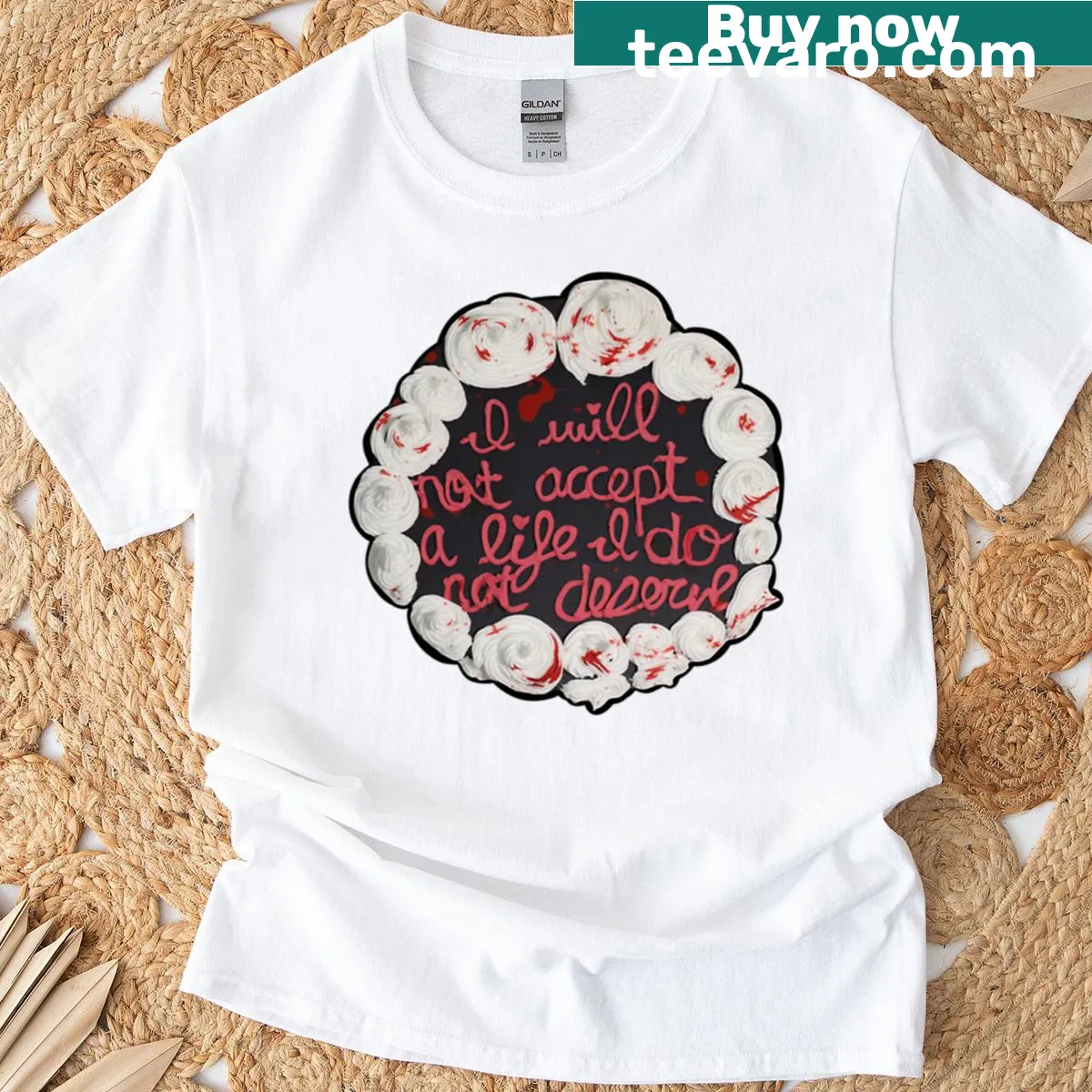 Funny t-shirt featuring a whimsical horror cake design — on a men's t-shirt