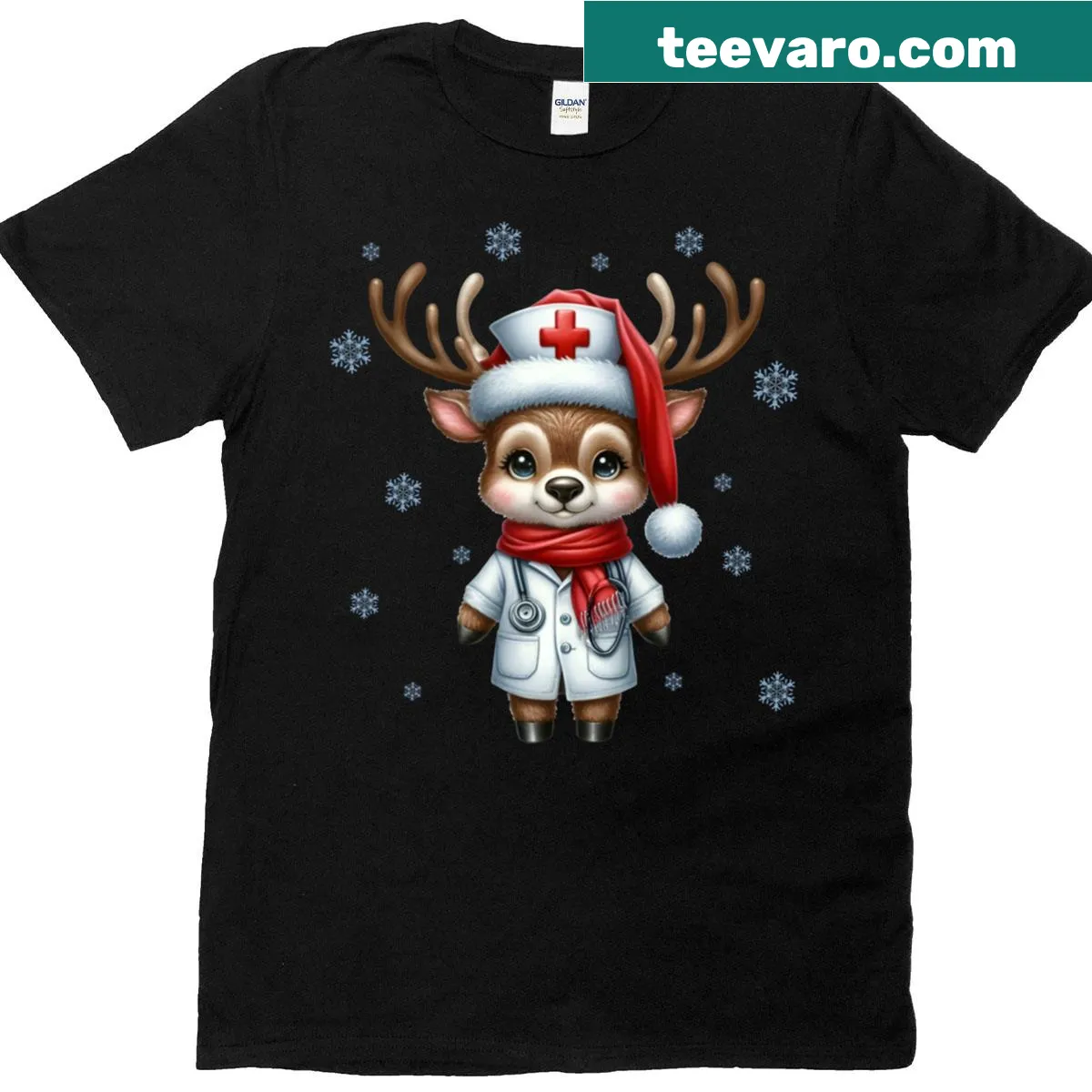 Funny Christmas T-shirt for nurses with reindeer design — on a men's t-shirt