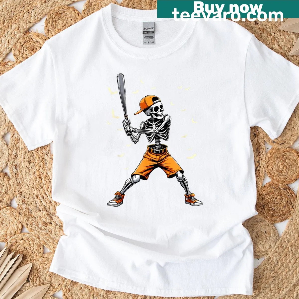 Funny skeleton design on kids baseball t-shirt for Halloween — on a men's t-shirt