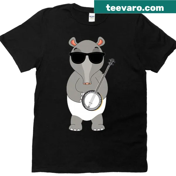 Cartoon tapir with sunglasses playing banjo on a funny t-shirt