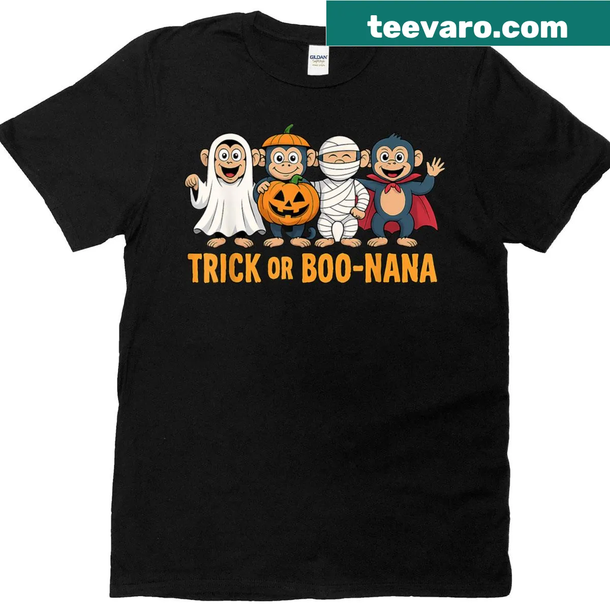 Funny Halloween t-shirt with the text Trick Or Boo-nana — on a men's t-shirt