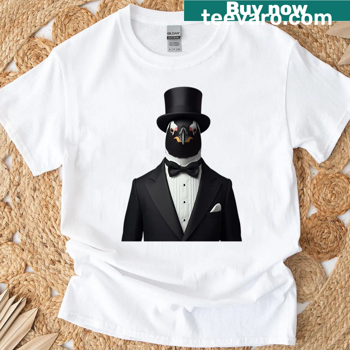Cartoon penguin in a suit on gentleman penguin t-shirt — on a men's t-shirt