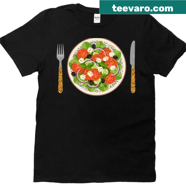 Graphic T-shirt showcasing a Greek salad with feta cheese