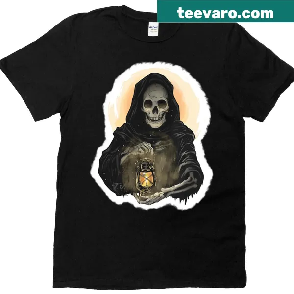 Graphic t-shirt featuring the Grim Reaper with a lantern