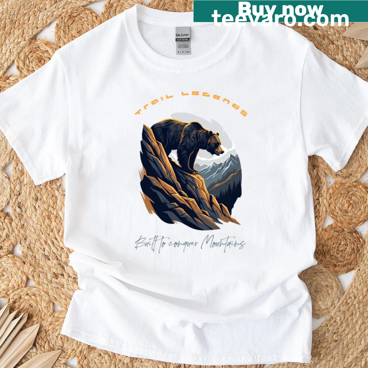 Illustration of a grizzly bear running on a mountain trail T-shirt — on a men's t-shirt