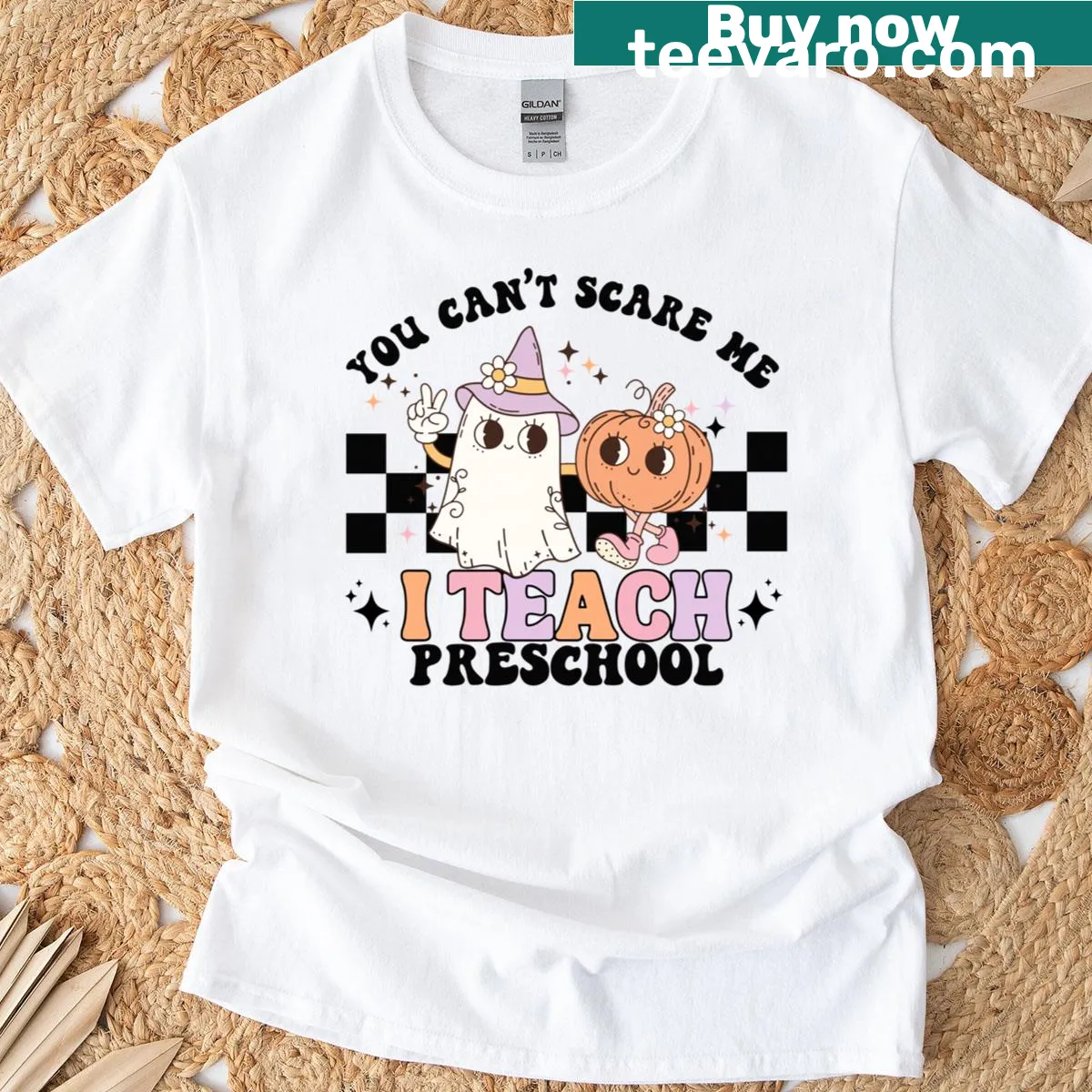 Funny T-shirt for preschool teachers with Halloween phrase — on a men's t-shirt