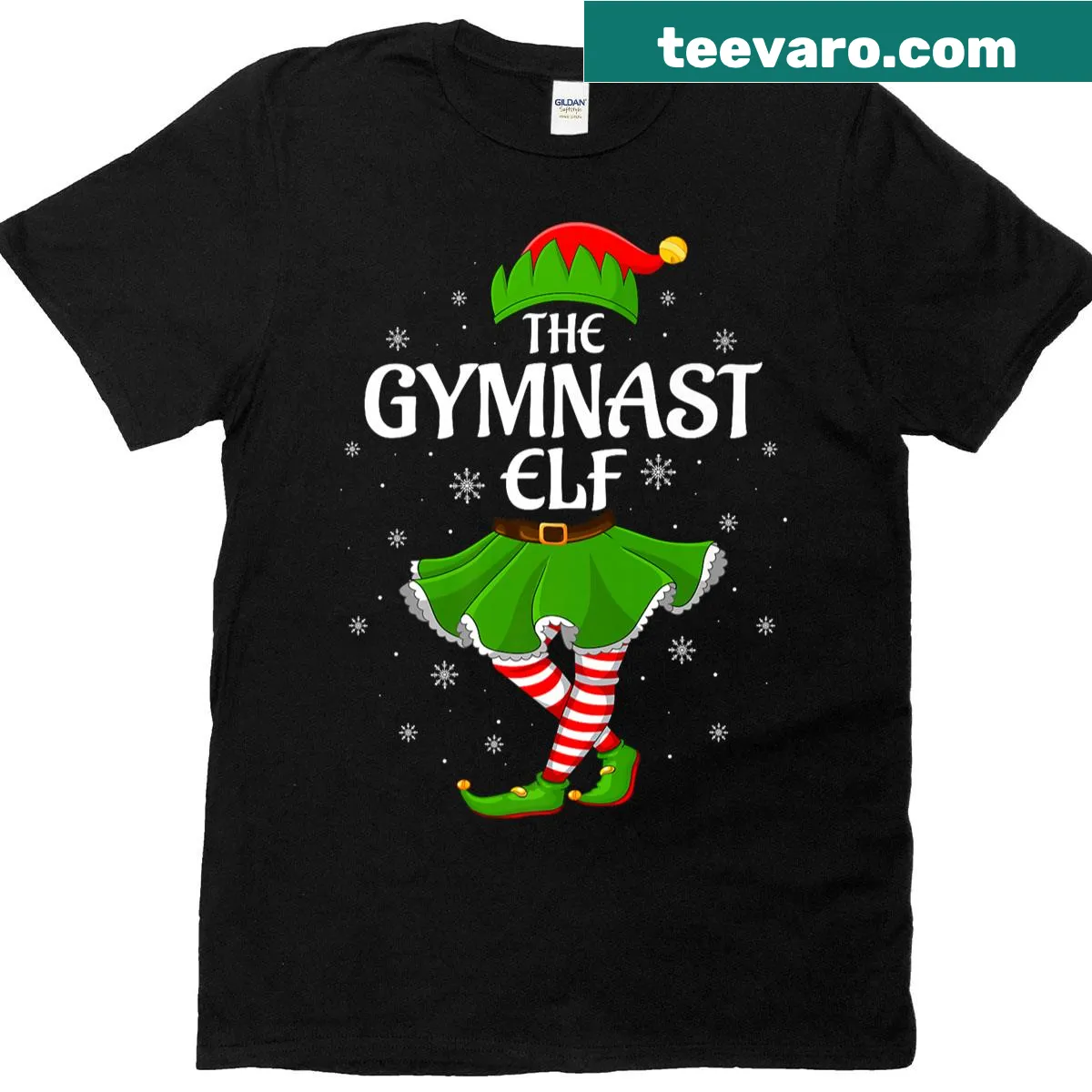 Cute Christmas T-shirt featuring gymnast elves for women and girls — on a men's t-shirt