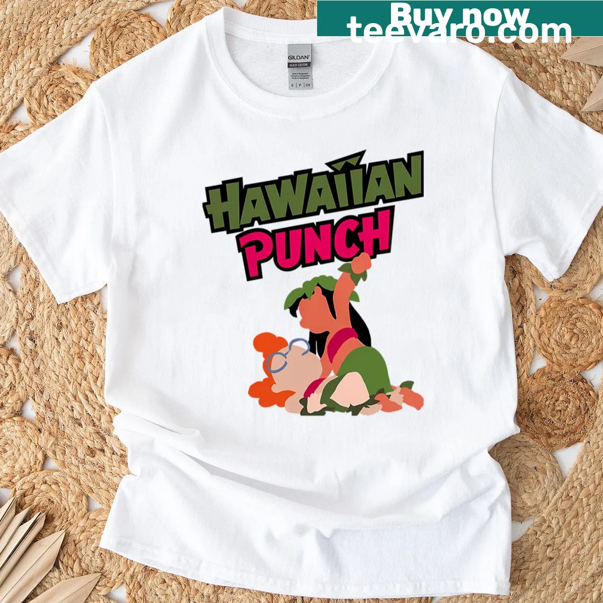 Funny Hawaiian Punch design with Lilostitch on t-shirt — on a men's t-shirt