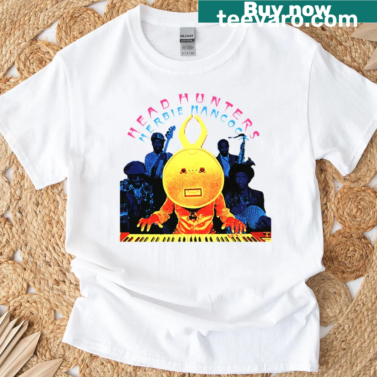 Herbie Hancock Head Hunters T-shirt with bold typography design — on a men's t-shirt