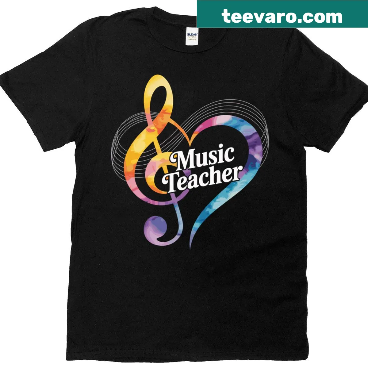 Inspiring t-shirt for music teachers with heart design — on a men's t-shirt