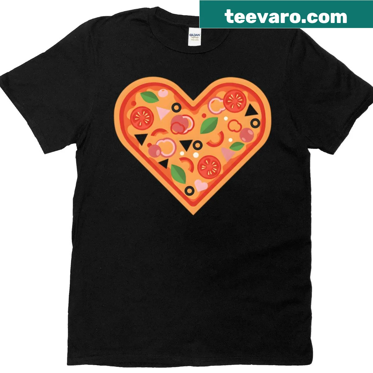 T-shirt featuring a heart-shaped pizza graphic — on a men's t-shirt