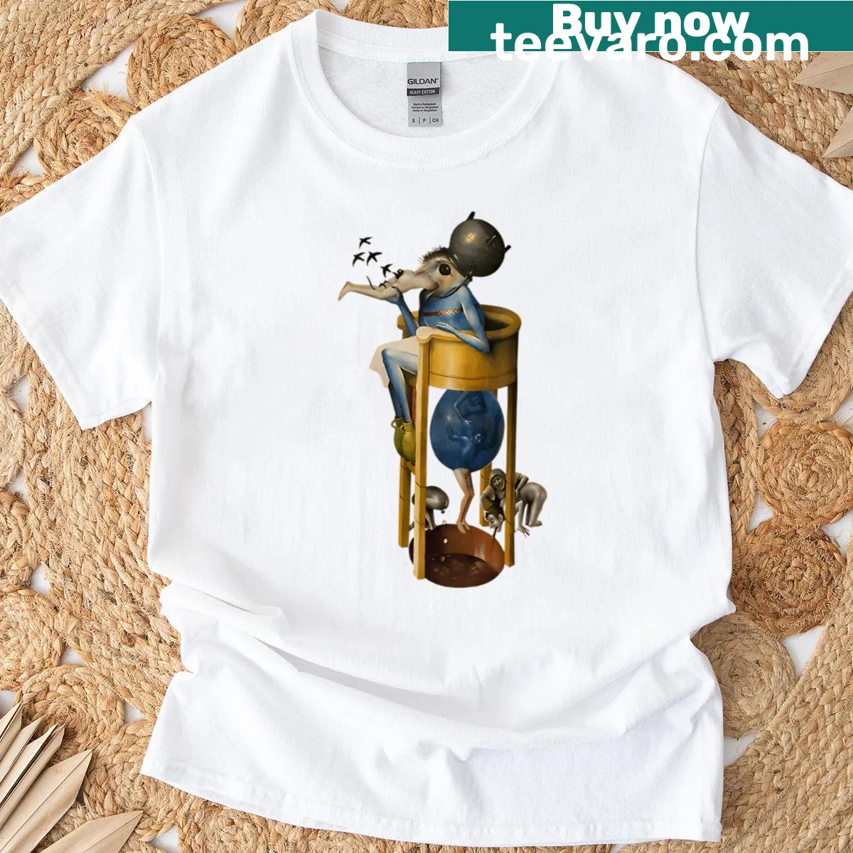 T-shirt featuring Hieronymus Bosch's 'Devil On Night Chair' artwork — on a men's t-shirt