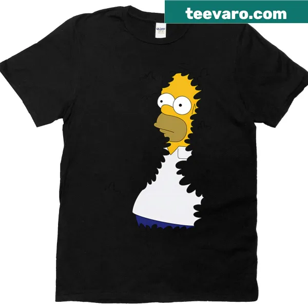 Humorous graphic T-shirt featuring Homer hiding in the bushes