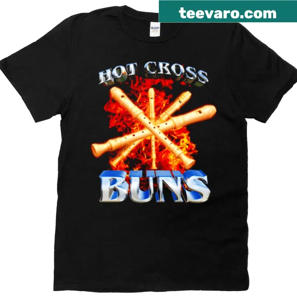 Cartoon-style t-shirt featuring hot cross buns for Easter