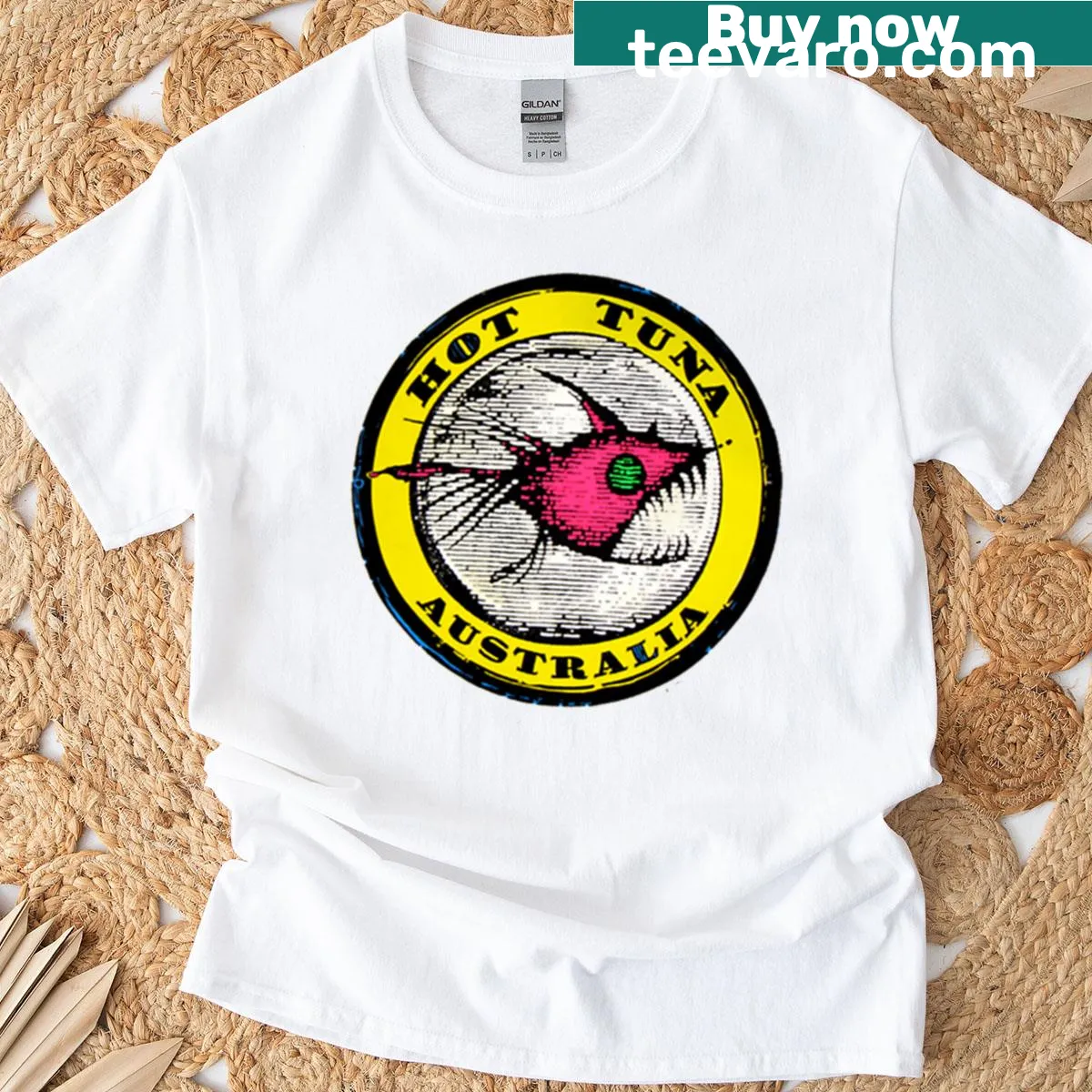 T-shirt featuring a playful illustration of a tuna fish — on a men's t-shirt