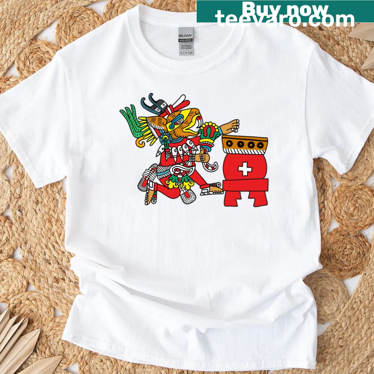 Artistic t-shirt featuring Huehucoyotl design reflecting nature and culture — on a men's t-shirt