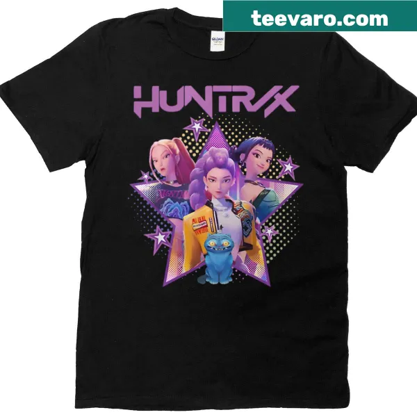 Illustrated Kpop demon hunter design featuring Rumi, Zoey, and Jinu.