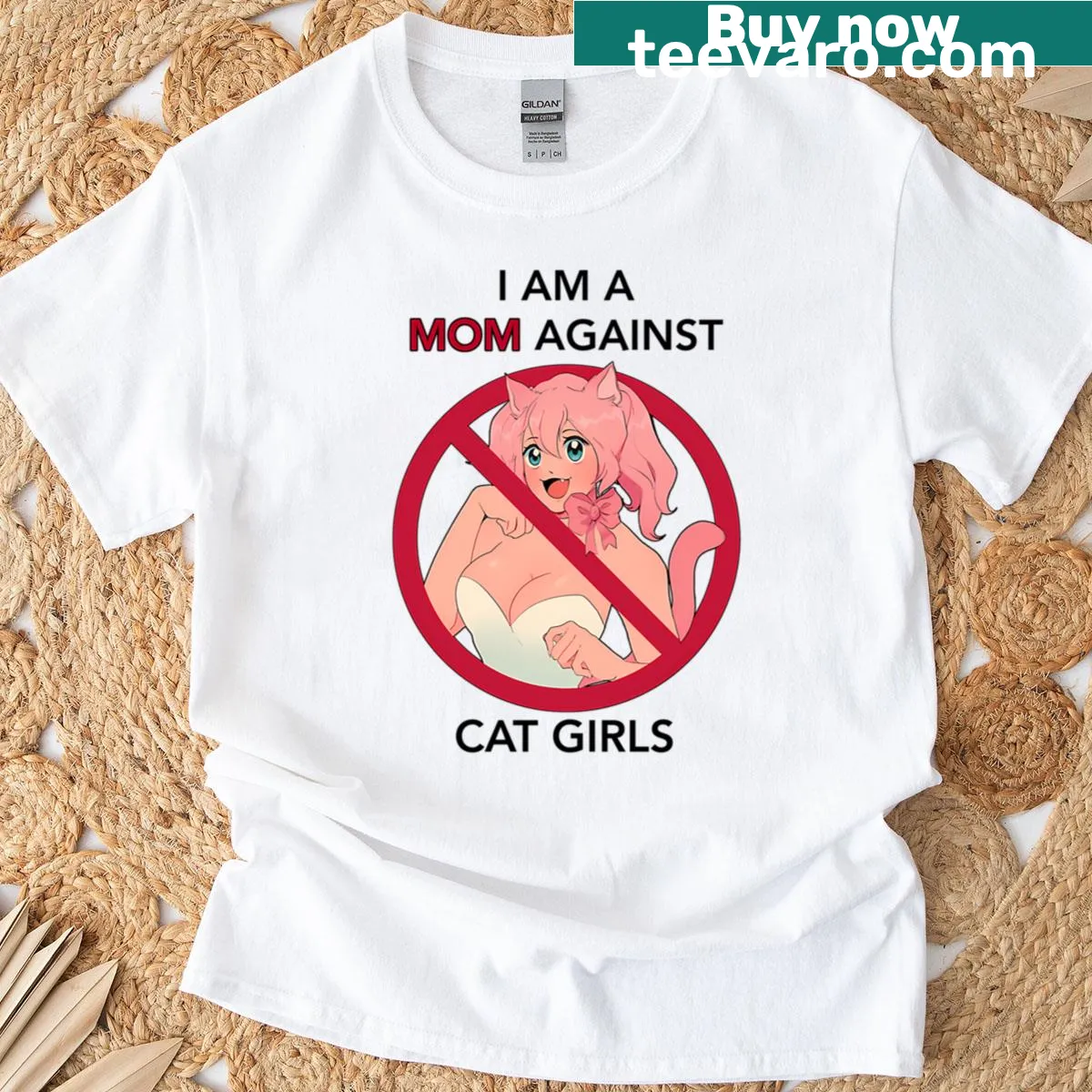 Funny T-shirt for moms featuring the phrase against cat girls — on a men's t-shirt