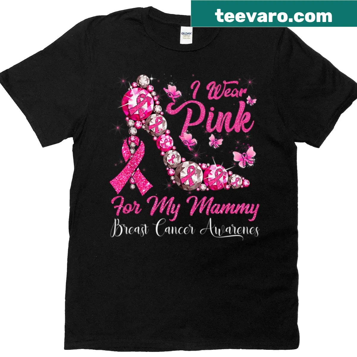 T-shirt featuring a supportive message for Mammy's breast cancer awareness. — on a men's t-shirt
