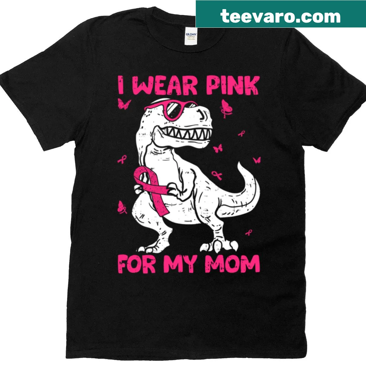 T-shirt with 'I Wear Pink For My Mom' text and supportive design — on a men's t-shirt