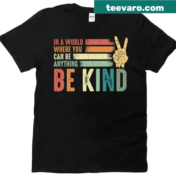 Inspirational T-shirt featuring a kindness message and peace hand sign