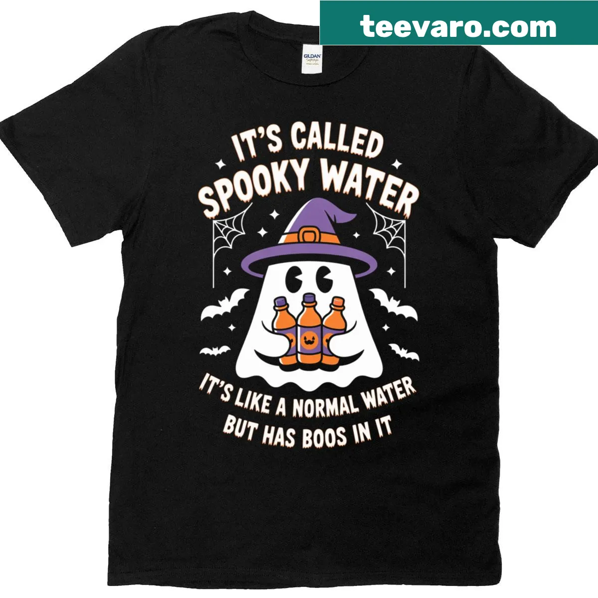 Humorous t-shirt with bold text about spooky water and ghosts — on a men's t-shirt