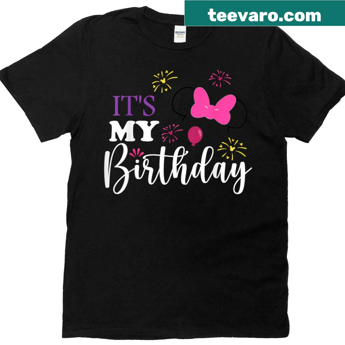 Birthday shirt with the phrase 'It's My Birthday' and a girl with a pink bow. — on a men's t-shirt