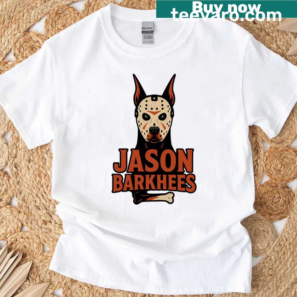 Illustrated Doberman design on Jason Barkhees T-shirt — on a men's t-shirt