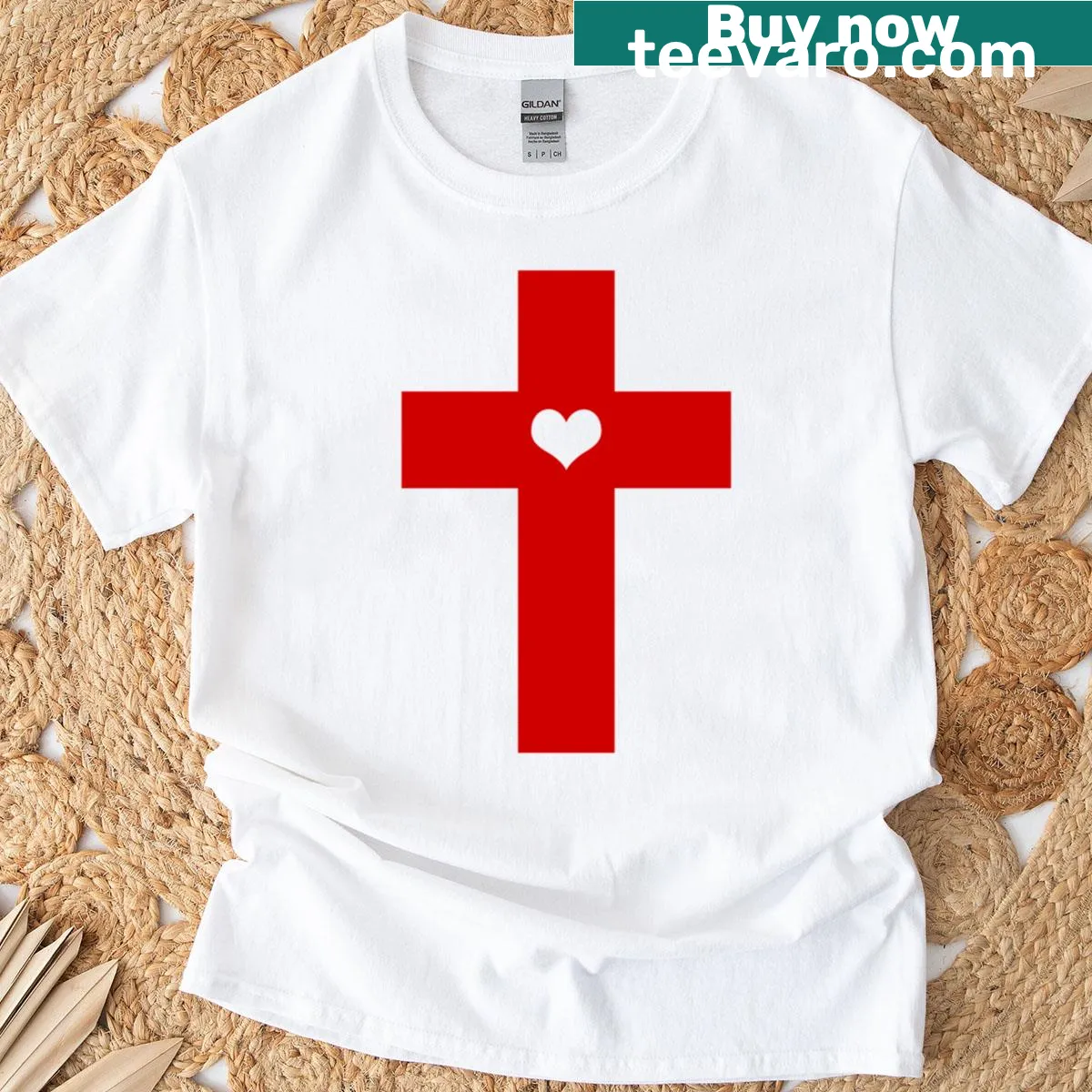 Heart and cross illustration on a faith-themed T-shirt — on a men's t-shirt