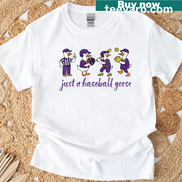 Illustration of a baseball goose on a humorous T-shirt design