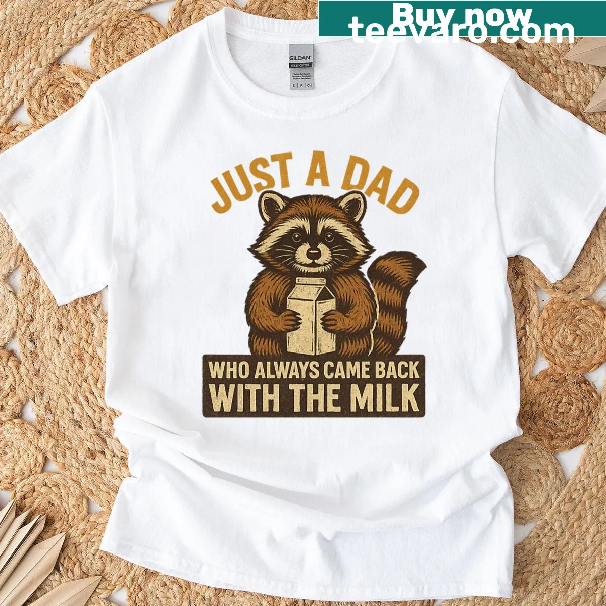 T-shirt with retro raccoon design and funny dad saying — on a men's t-shirt