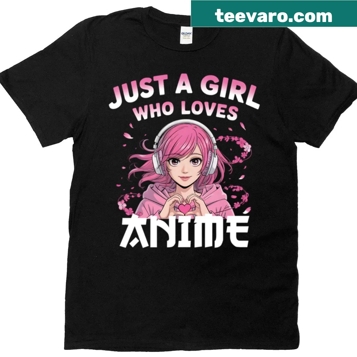 Text t-shirt for anime lovers with 'Just A Girl Who Loves Anime' — on a men's t-shirt