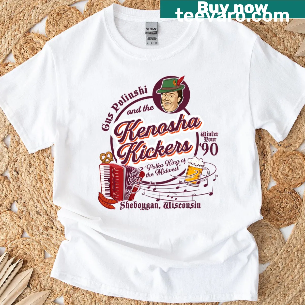 Typographic T-shirt celebrating The Polka King of the Midwest — on a men's t-shirt