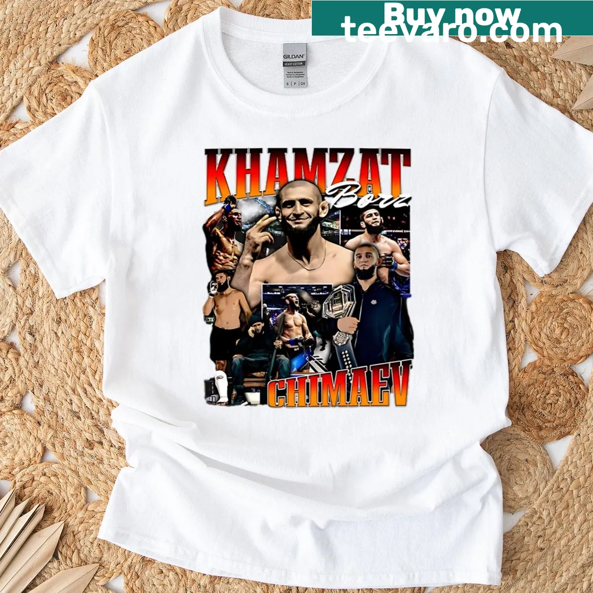 Illustration of Borz Mountain Wolf inspired by Khamzat Chimaev on T-shirt — on a men's t-shirt