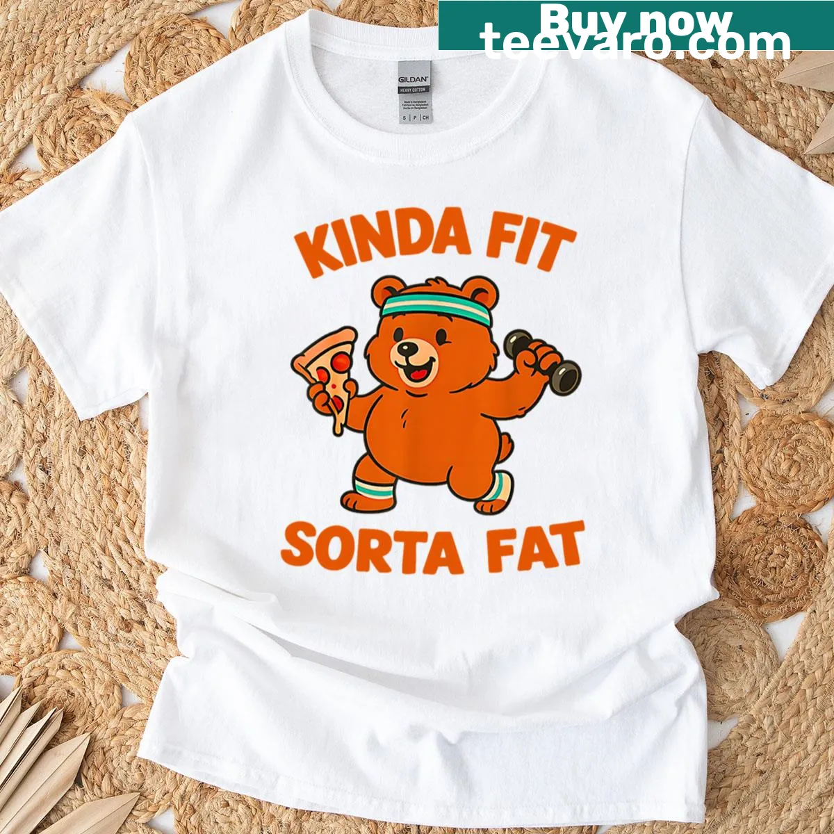 Funny text 'Kinda Fit Sorta Fat' with cute panda graphic on T-shirt — on a men's t-shirt